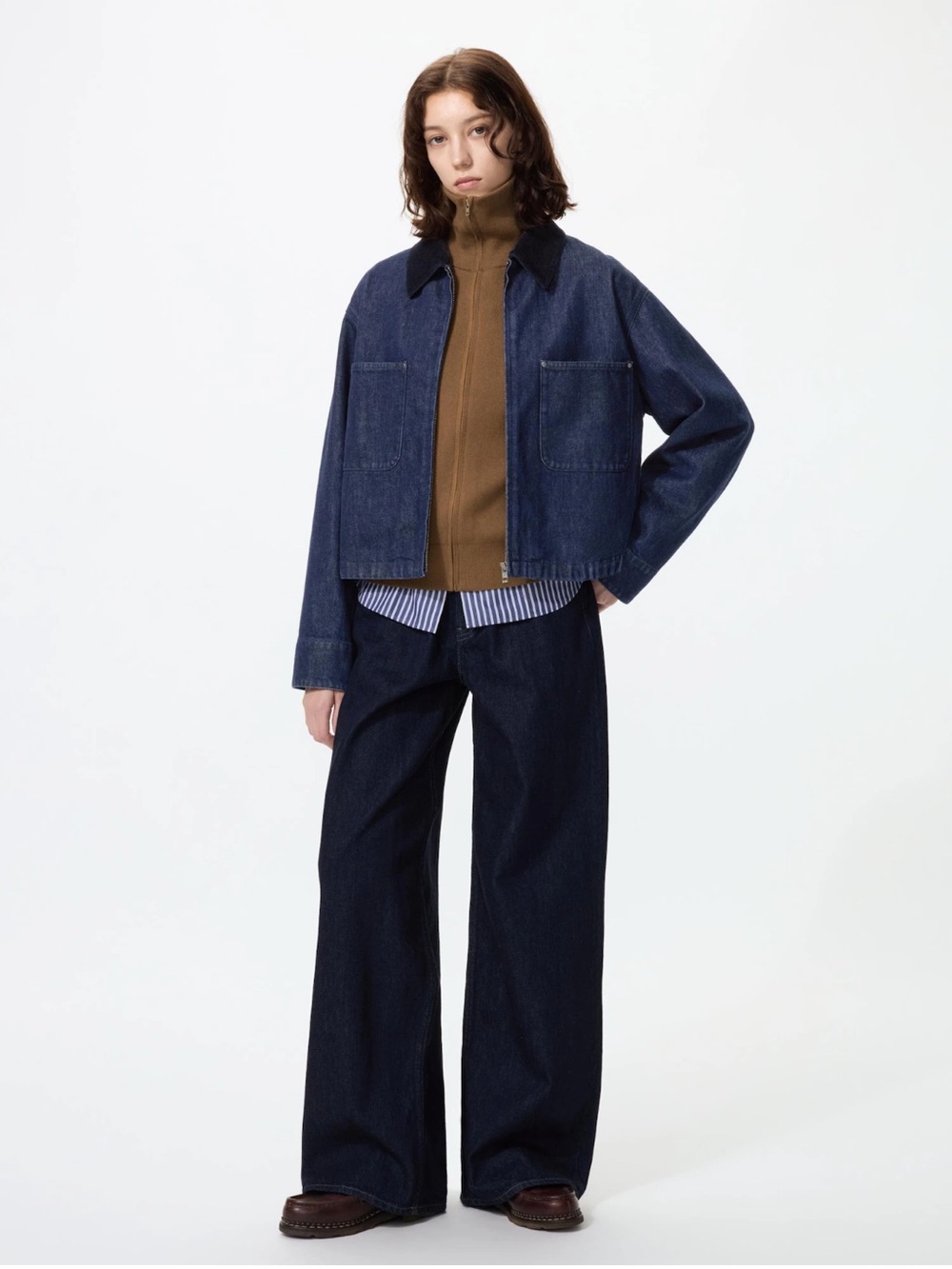 Uniqlo zip-up short jacket in navy/rinse/dark denim - new with tags - Picture 4 of 10
